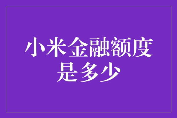 小米金融额度是多少