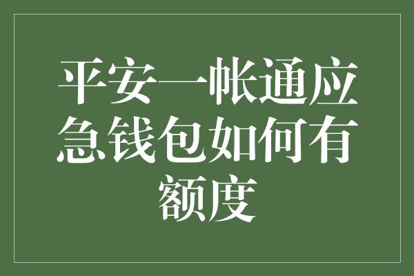 平安一帐通应急钱包如何有额度