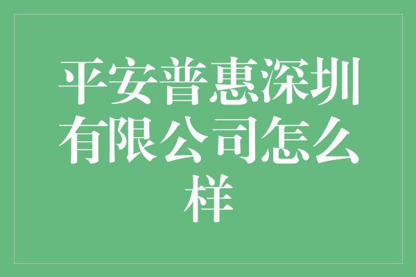 平安普惠深圳有限公司怎么样