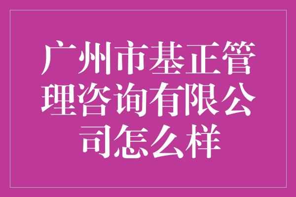 广州市基正管理咨询有限公司怎么样