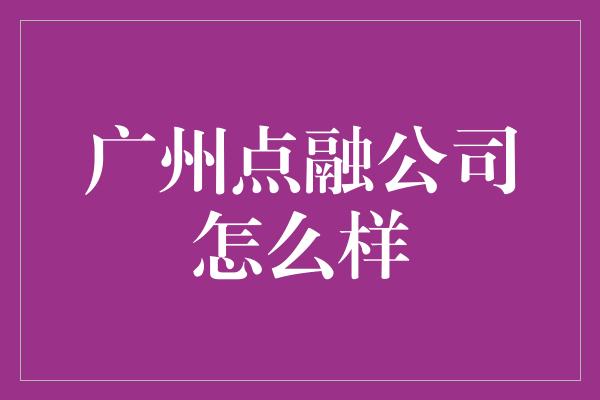 广州点融公司怎么样