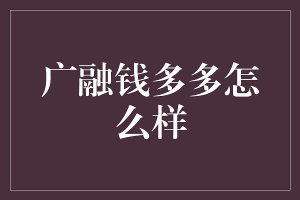 广融钱多多怎么样