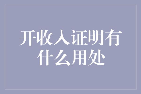 开收入证明有什么用处