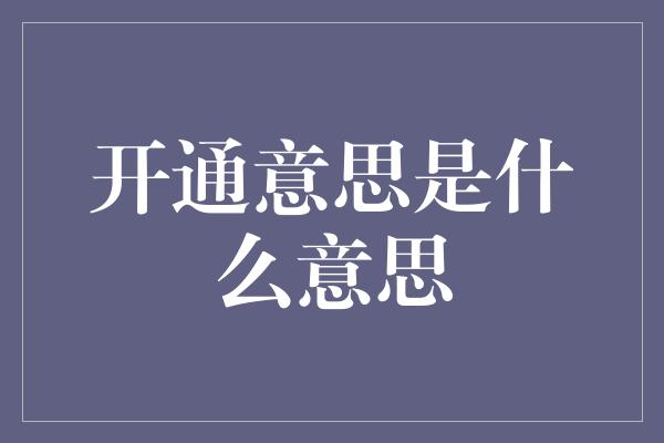 开通意思是什么意思