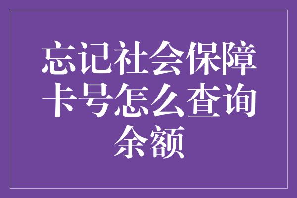 忘记社会保障卡号怎么查询余额