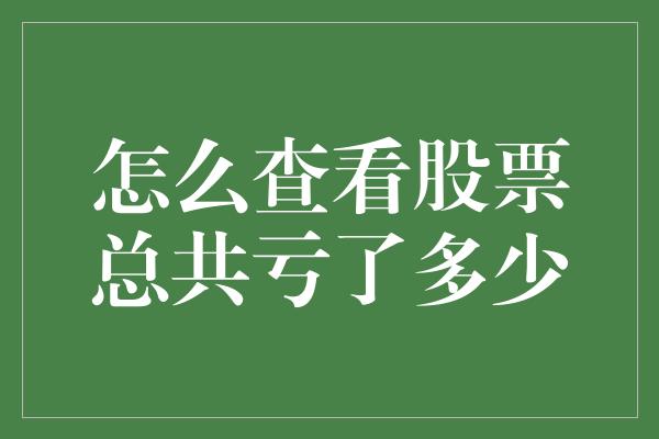 怎么查看股票总共亏了多少