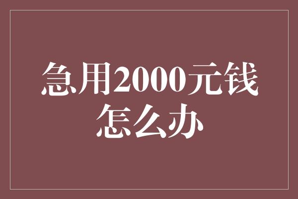 急用2000元钱怎么办