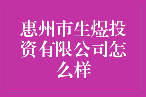 惠州市生煜投资有限公司怎么样