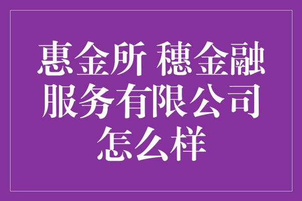 惠金所 穗金融服务有限公司怎么样