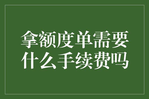 拿额度单需要什么手续费吗