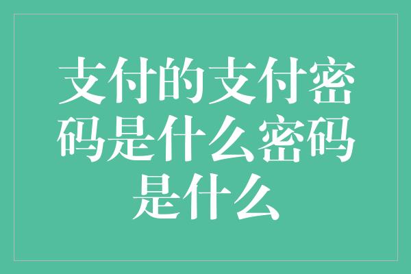 支付的支付密码是什么密码是什么