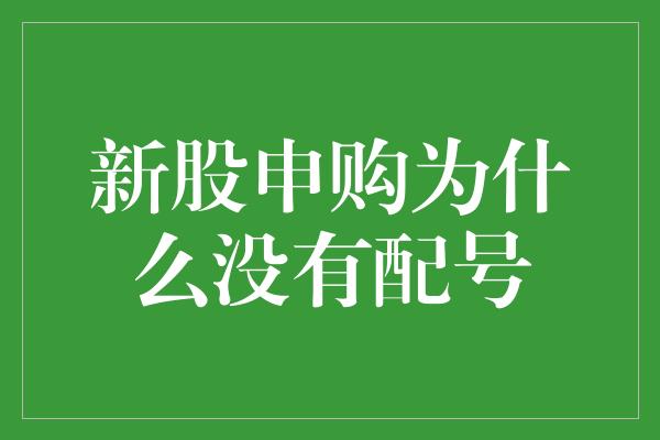 新股申购为什么没有配号