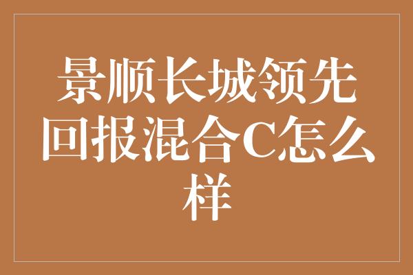 景顺长城领先回报混合C怎么样