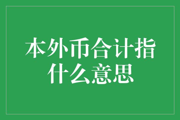 本外币合计指什么意思