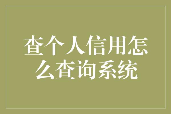 查个人信用怎么查询系统