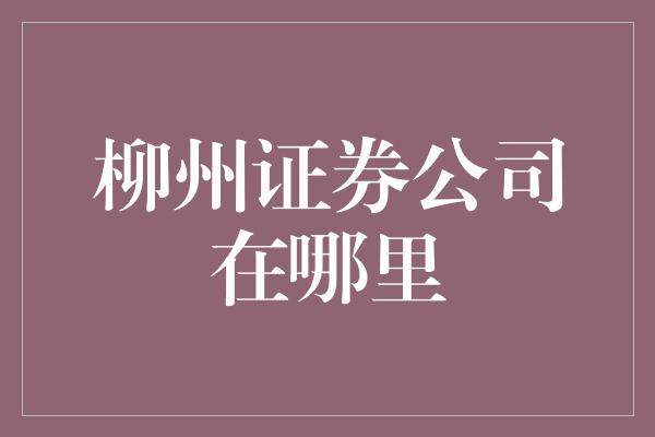 柳州证券公司在哪里