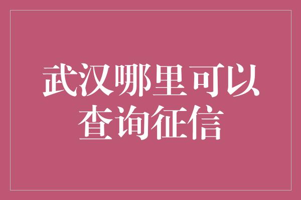 武汉哪里可以查询征信