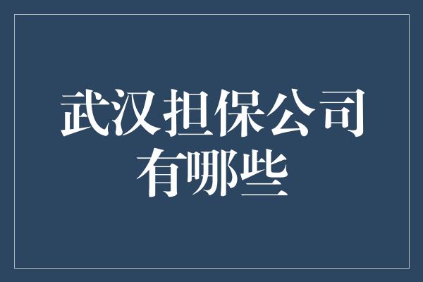 武汉担保公司有哪些