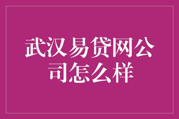 武汉易贷网公司怎么样