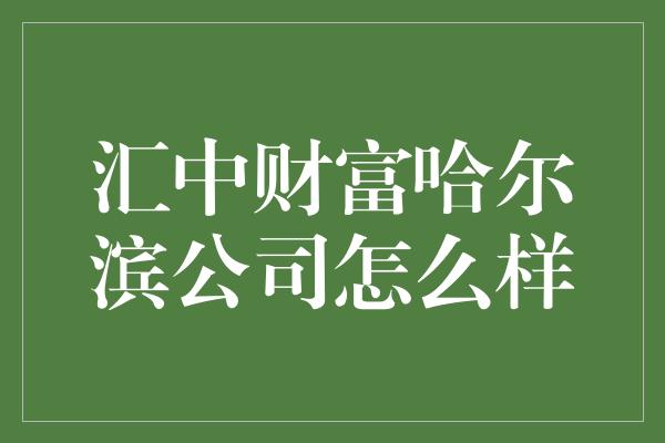 汇中财富哈尔滨公司怎么样