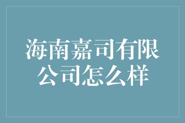 海南嘉司有限公司怎么样