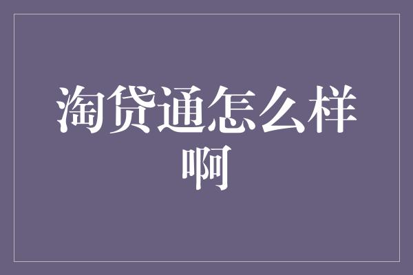 淘贷通怎么样啊