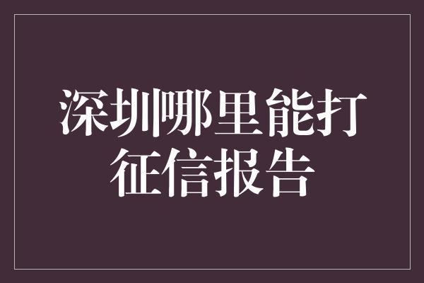 深圳哪里能打征信报告