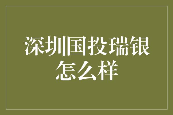 深圳国投瑞银怎么样