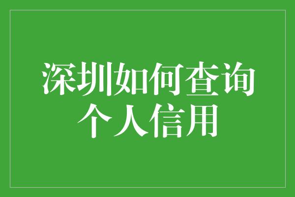 深圳如何查询个人信用