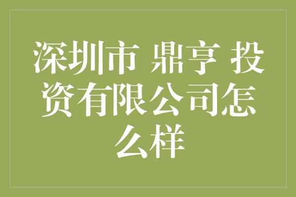 深圳市 鼎亨 投资有限公司怎么样