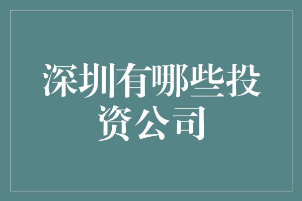 深圳有哪些投资公司