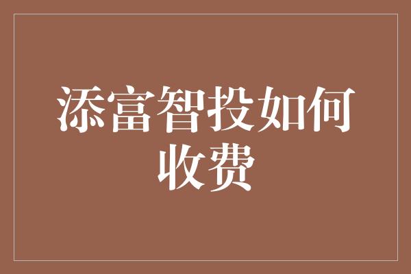 添富智投如何收费