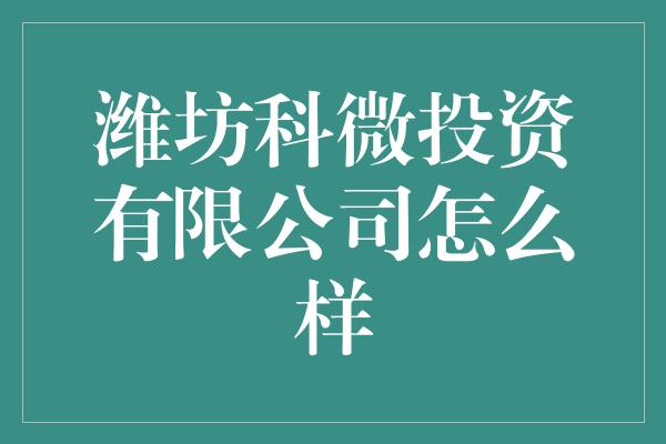 潍坊科微投资有限公司怎么样