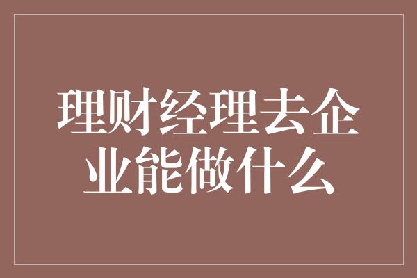 理财经理去企业能做什么