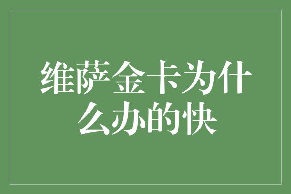 维萨金卡为什么办的快