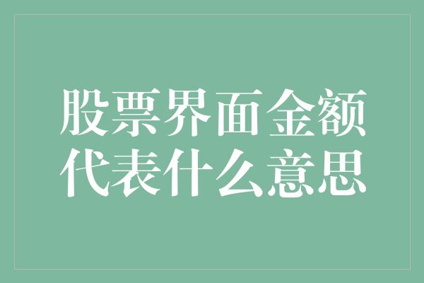 股票界面金额代表什么意思