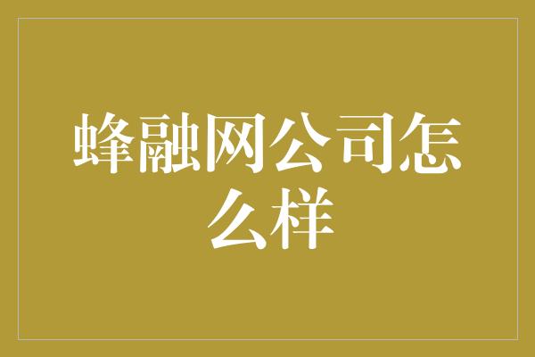 蜂融网公司怎么样