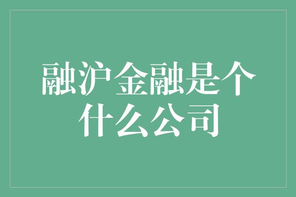 融沪金融是个什么公司