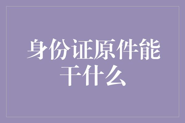 身份证原件能干什么