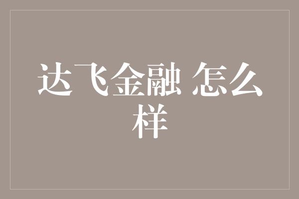 达飞金融 怎么样