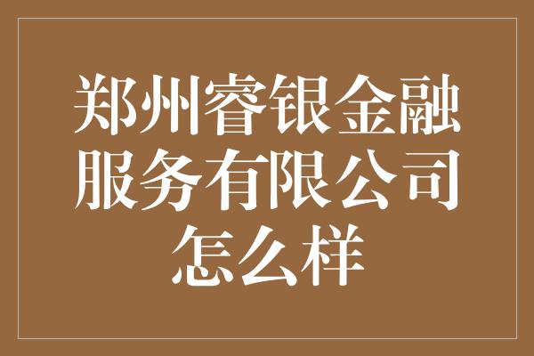 郑州睿银金融服务有限公司怎么样