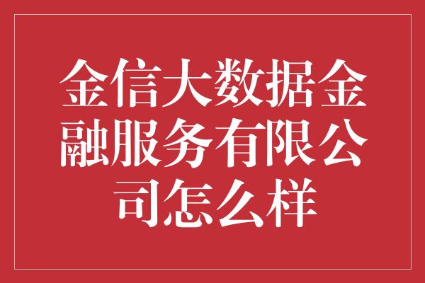 金信大数据金融服务有限公司怎么样