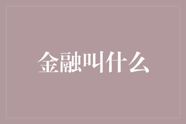 金融叫什么