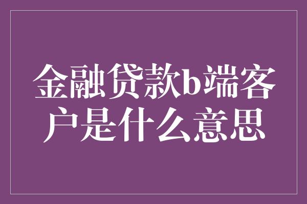 金融贷款b端客户是什么意思