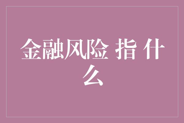 金融风险 指 什么