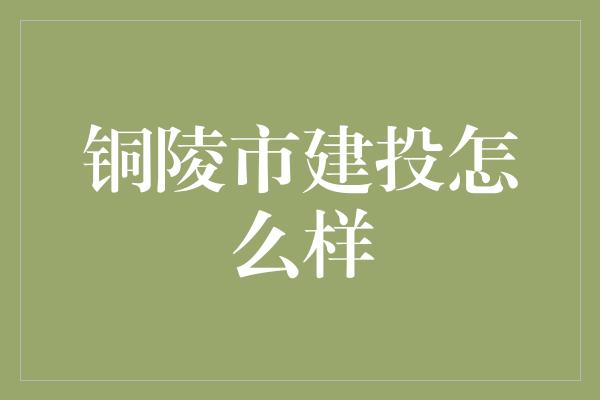 铜陵市建投怎么样