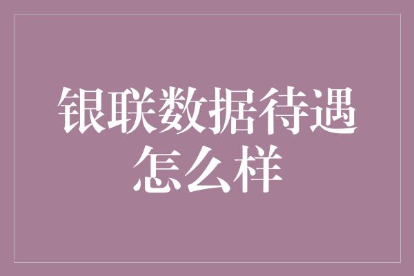 银联数据待遇怎么样