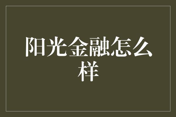 阳光金融怎么样