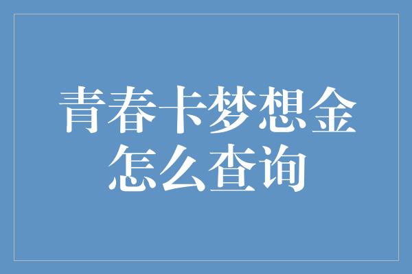 青春卡梦想金怎么查询