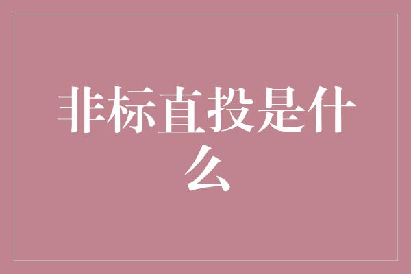 非标直投是什么